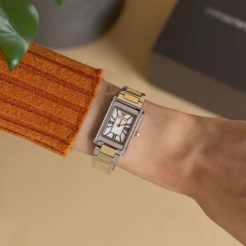 Emporio Armani Genni Silver Dial Two-tonr Ladies Watch- AR11642